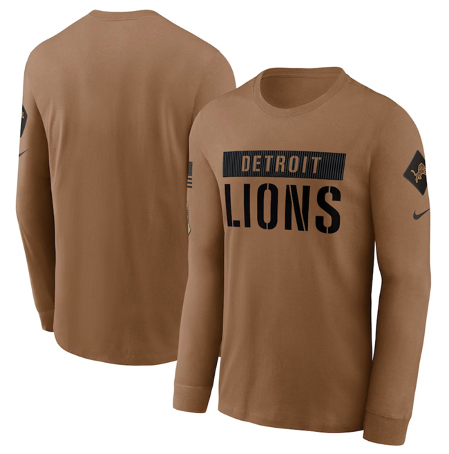 Men's Detroit Lions 2023 Brown Salute To Service Long Sleeve T-Shirt